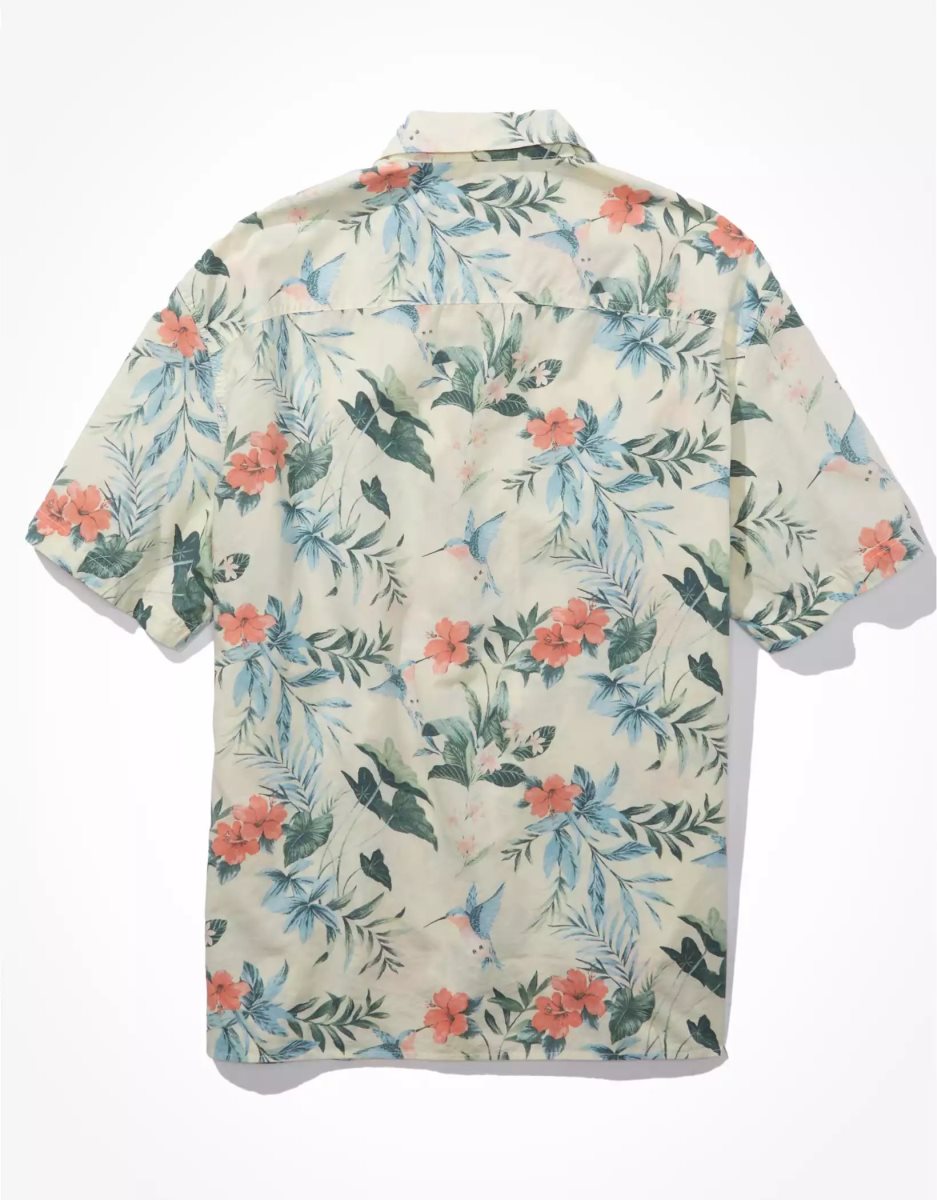 Hauts Flanelle American Eagle AE Tropical Button-Up Poolside Shirt Blanche Homme | SQX-37374447